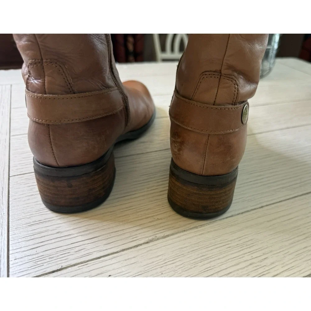 Etienne Aigner Womens Leather Tall Riding Boots Tan Sz 9 M‎ Zip Close Block Heel